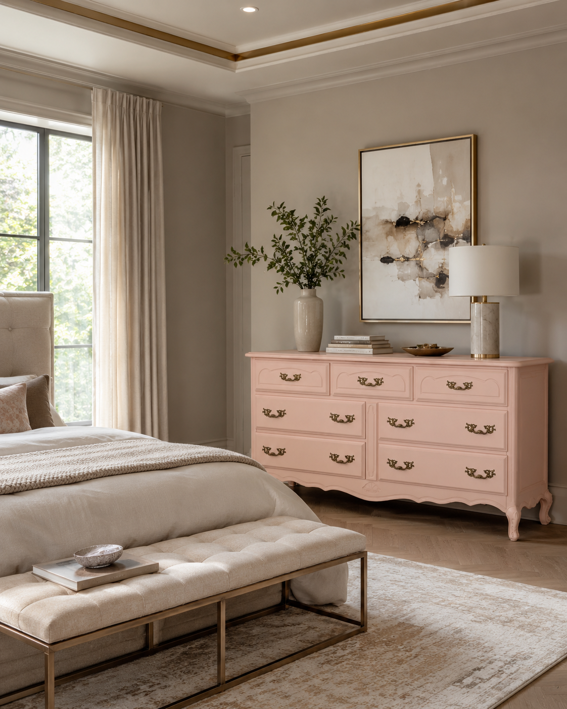 The Provence Blush — Soft blush with antique-brass French pulls