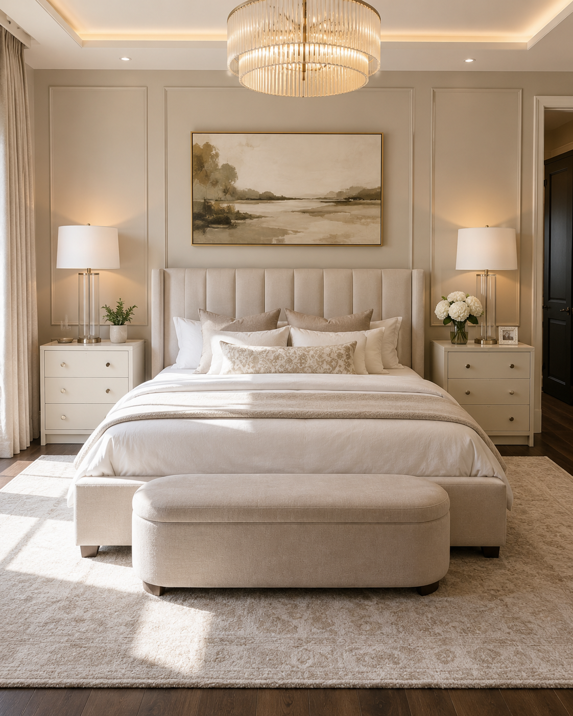 The Chantilly Pair — Soft cream with antique-brass dot knobs