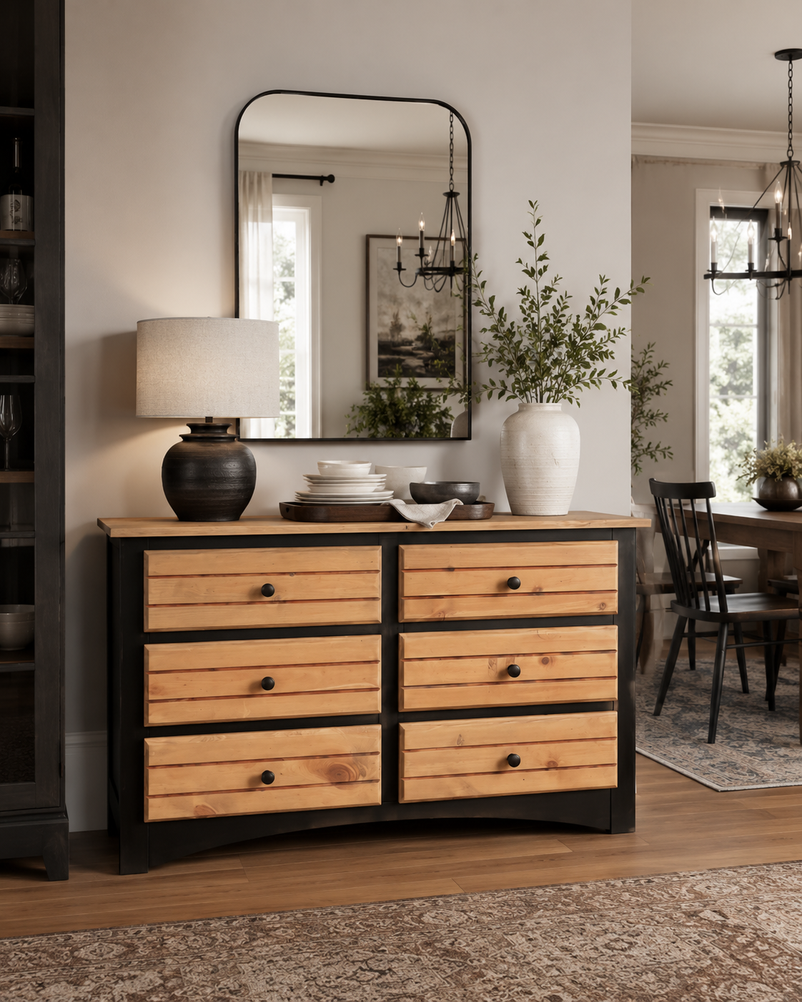 The Blackwater Sideboard — Ebony frame with restored pine drawers