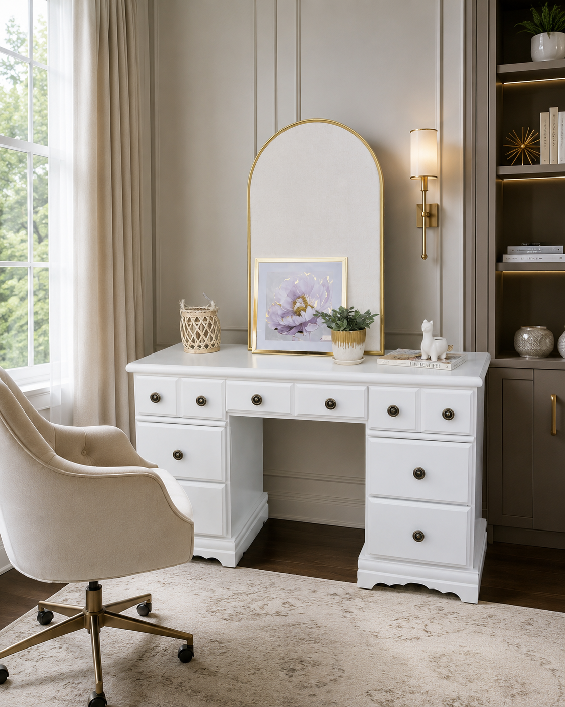 The Ivory Scholar — Soft ivory with antique-brass ring pulls