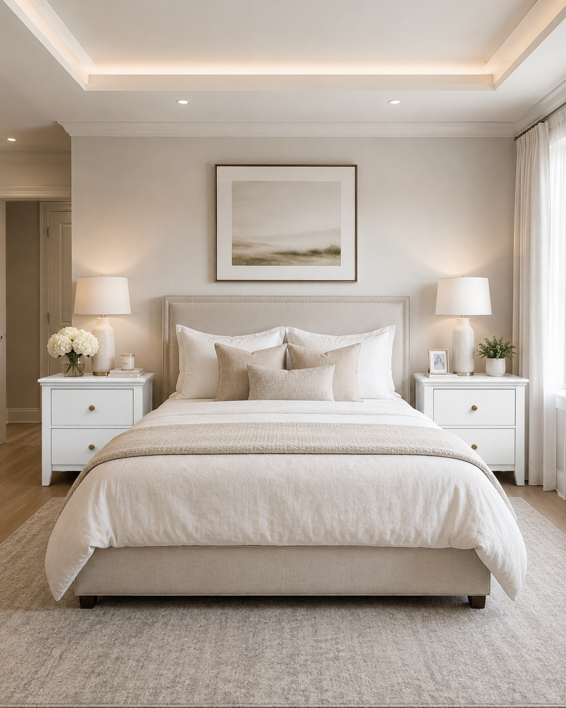 The Linen Bedside Pair — Soft linen white with aged-brass knobs