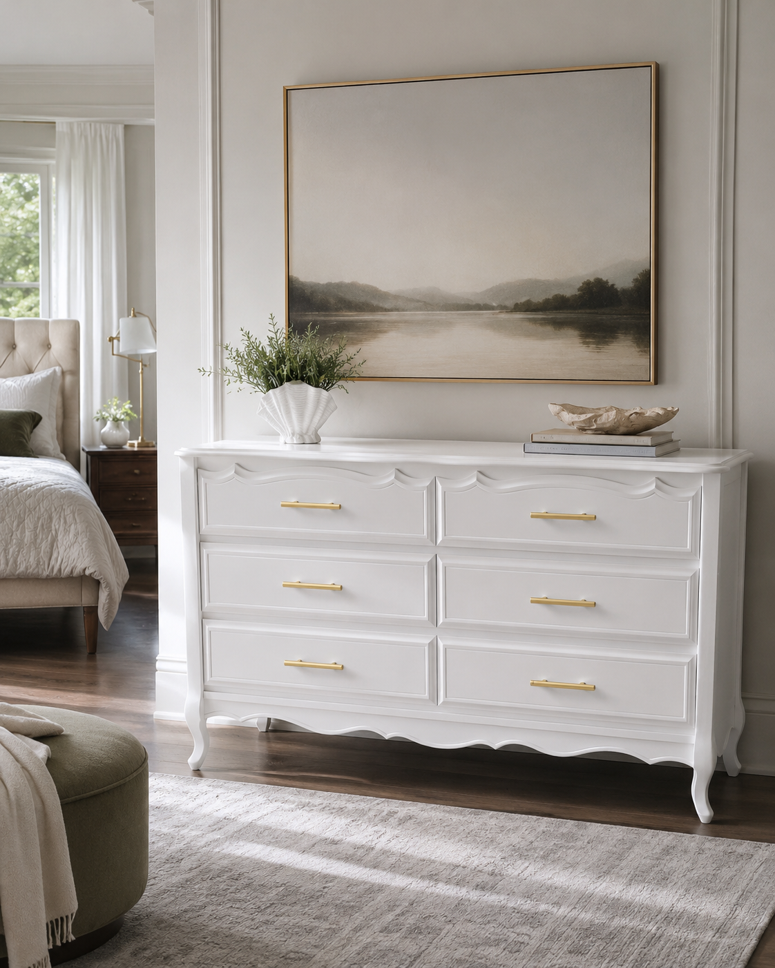 The Mantel White — Gallery white with slender brass bars