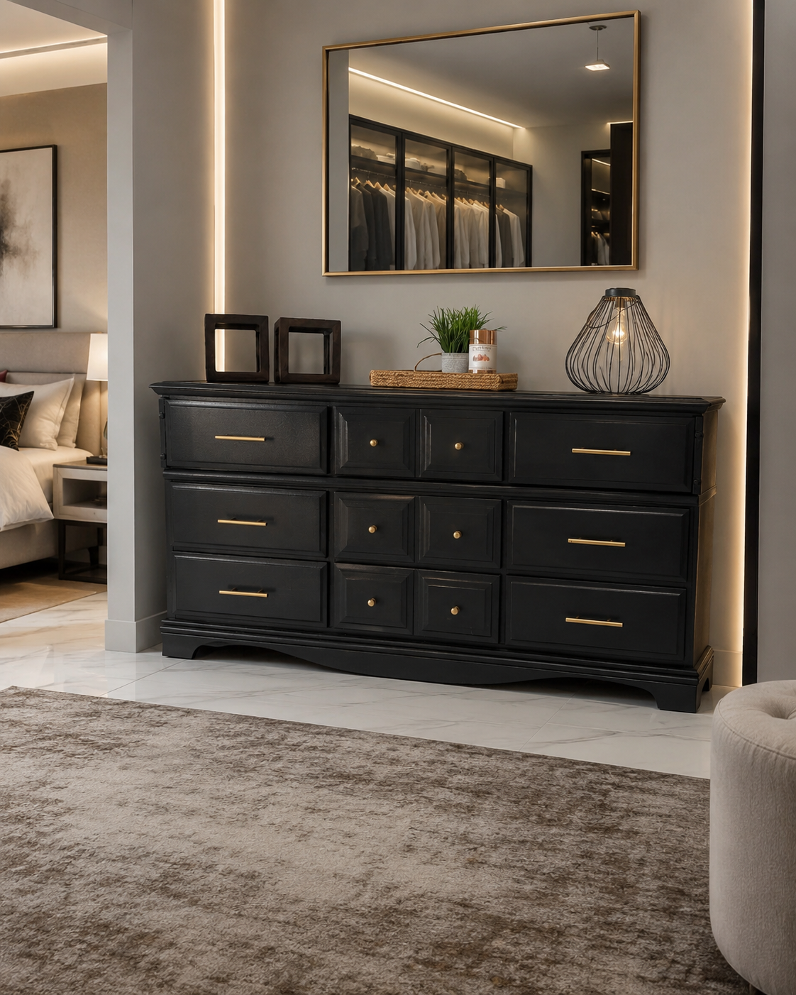 The Nocturne — Satin noir with warm brass pulls