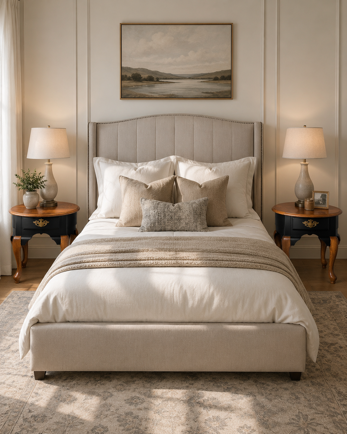 The Westwood Pair — Inky black bodies with hand-finished oak tops and gilt brass pulls