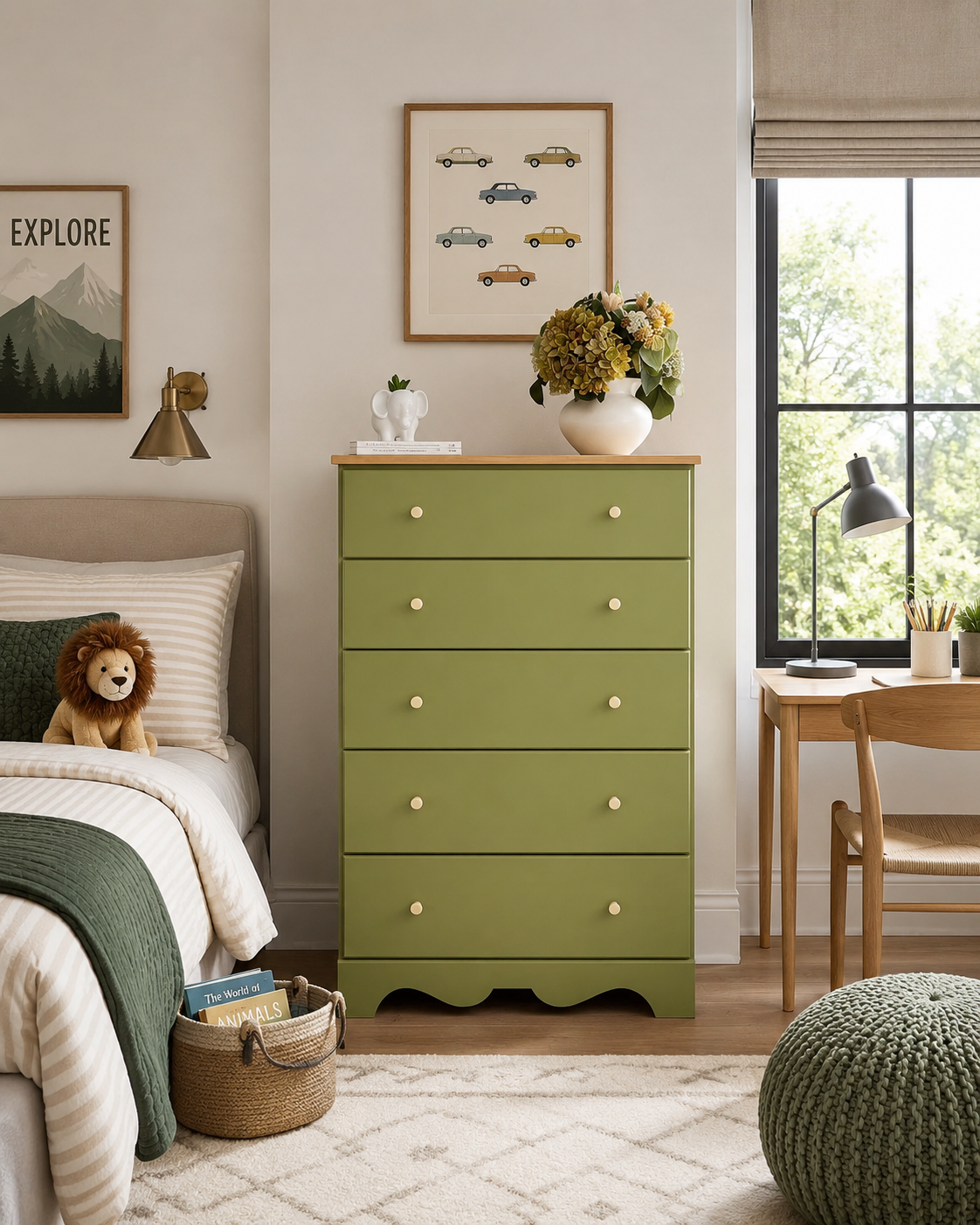 The Juniper — Garden olive with natural oak top