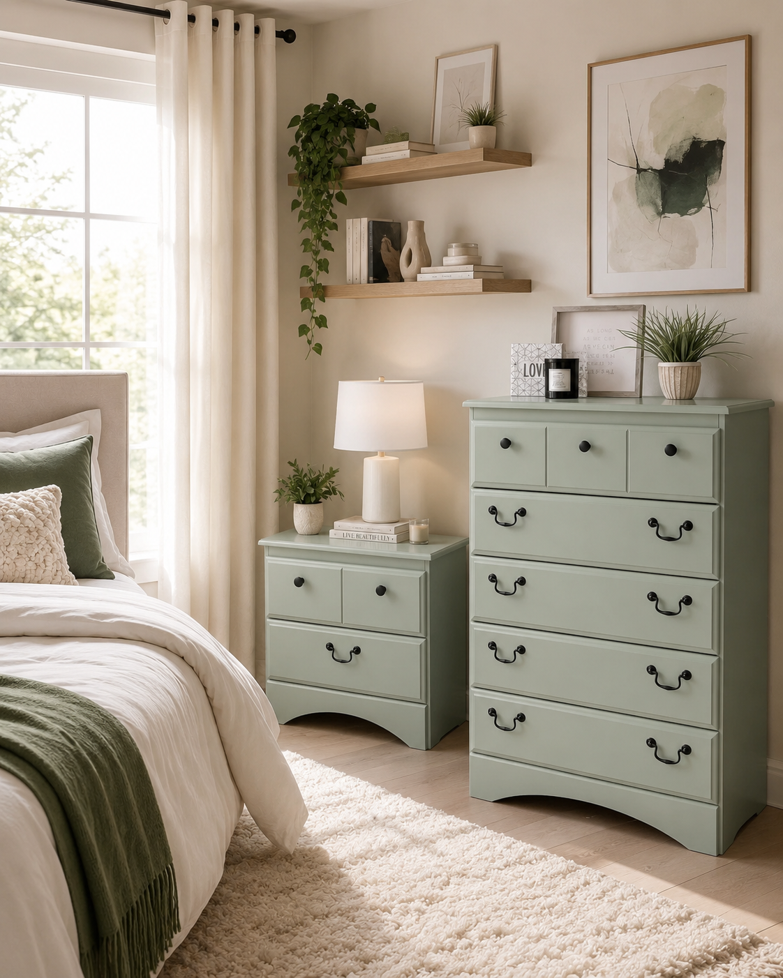 The Sage Suite — Soft sage with hand-forged iron pulls