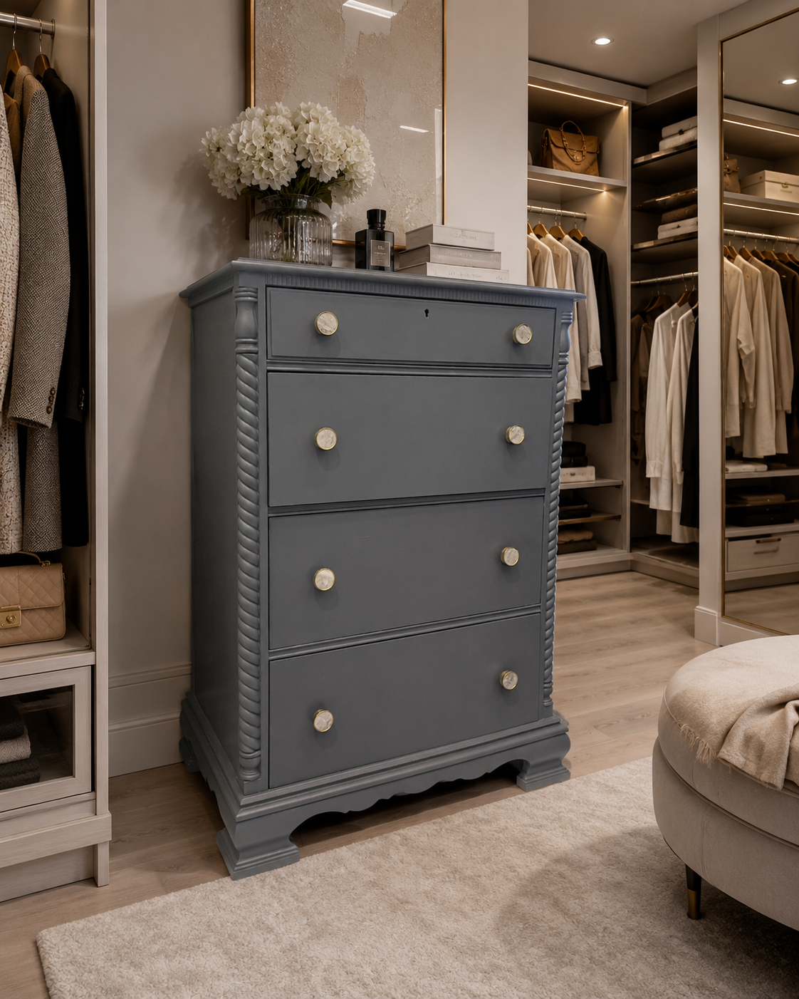 The Ainsley Tallboy — Deep slate with mother-of-pearl pulls